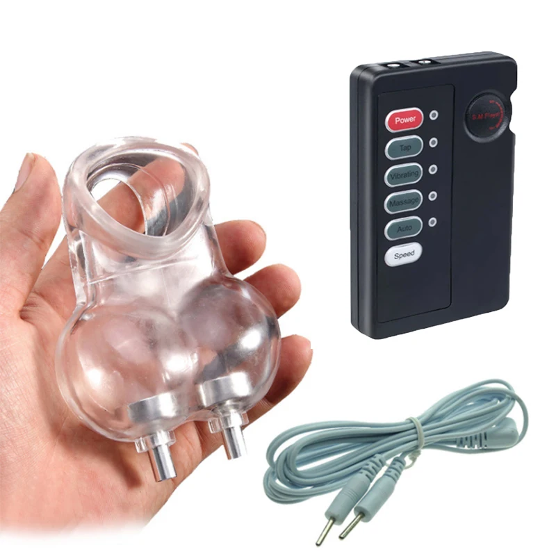 E-Stim Penis Sleeve For Men Time Delay Ring Electric Shock Chastity Cage Male Scrotum Bondage Massager SM Sex Toys | Красота и