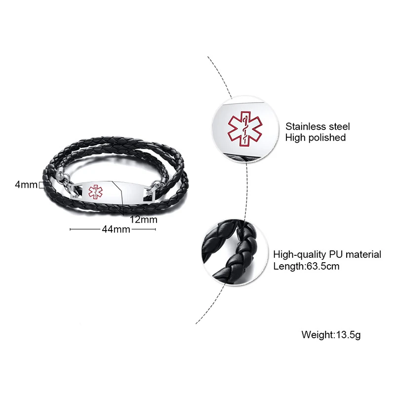 Персонализированные медицинские браслеты с бесплатной гравировкой из