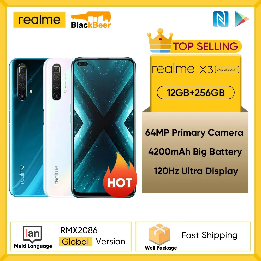 

realme X3 4G LTE Smartphone 12GB 256GB Octa Core Snapdragon 855+ Mobile Phone 2400x1080 6.6" Display Cellphone 30W Flash Charge