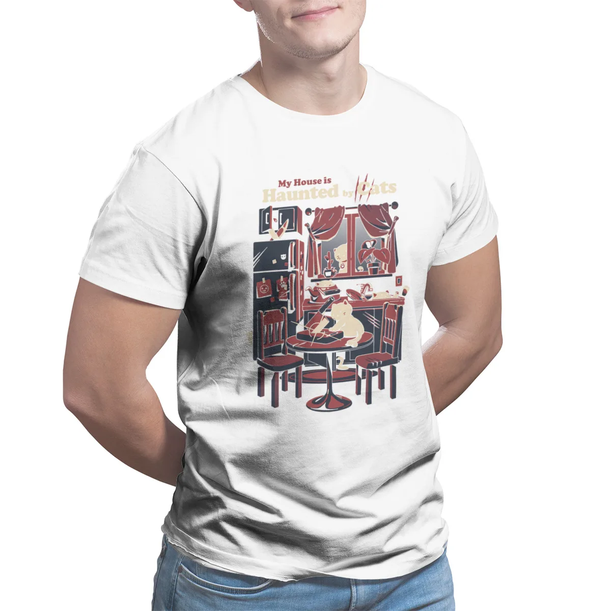 

Men's T-shirt Haunted by cats Fashion Cute Oversized Tshirts 70825