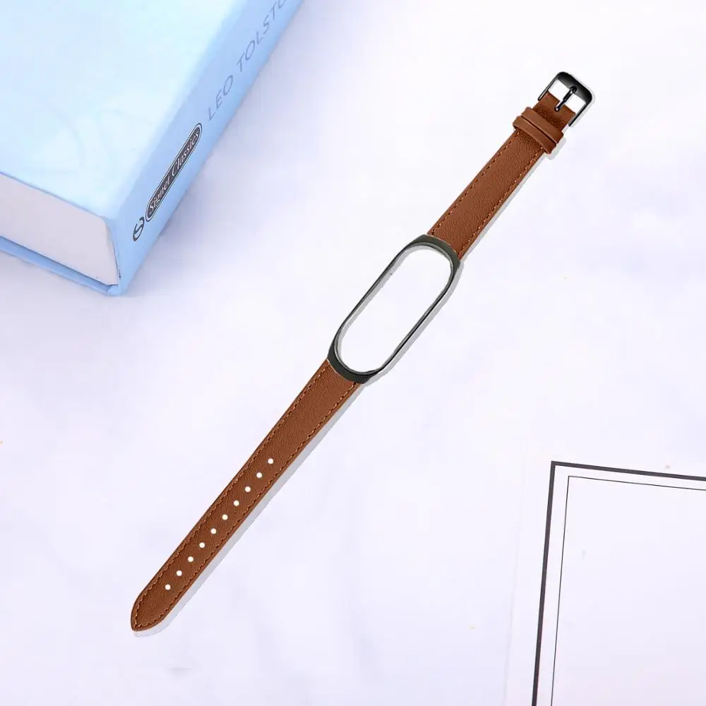 Brown-black frame Oulucci аксессуары ремешки для часов бизнес легкий кожаный браслет регулируемый ремешок для часов на замену для xiaomi mi Band 3/4 - Цвет ремешка: Brown-black frame