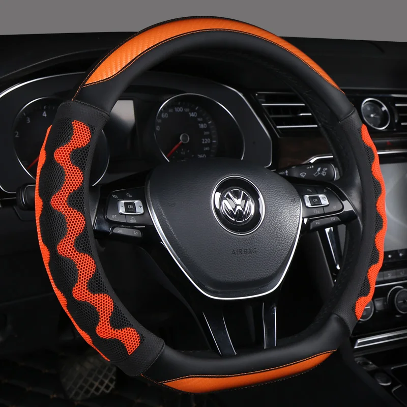 

D Shape Leather Car Steering Wheel Cover Four Seasons Steering Wheel Hubs for VW GOLF 7 8 2015 POLO JATTA Interior Accessories