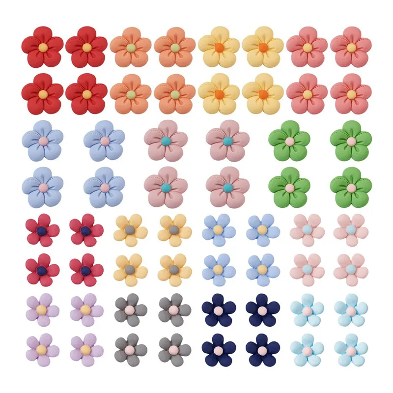 

60pcs/set Opaque Resin Cabochons Flower Mixed Color DIY Embellishments Phone Headwear Scrapbook Craft Decor Accessories