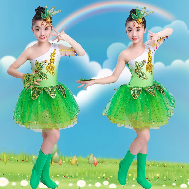 Children's jazz Latin dance clothes boys girls stage performance pettiskirt toddler chorus green princess skirt |