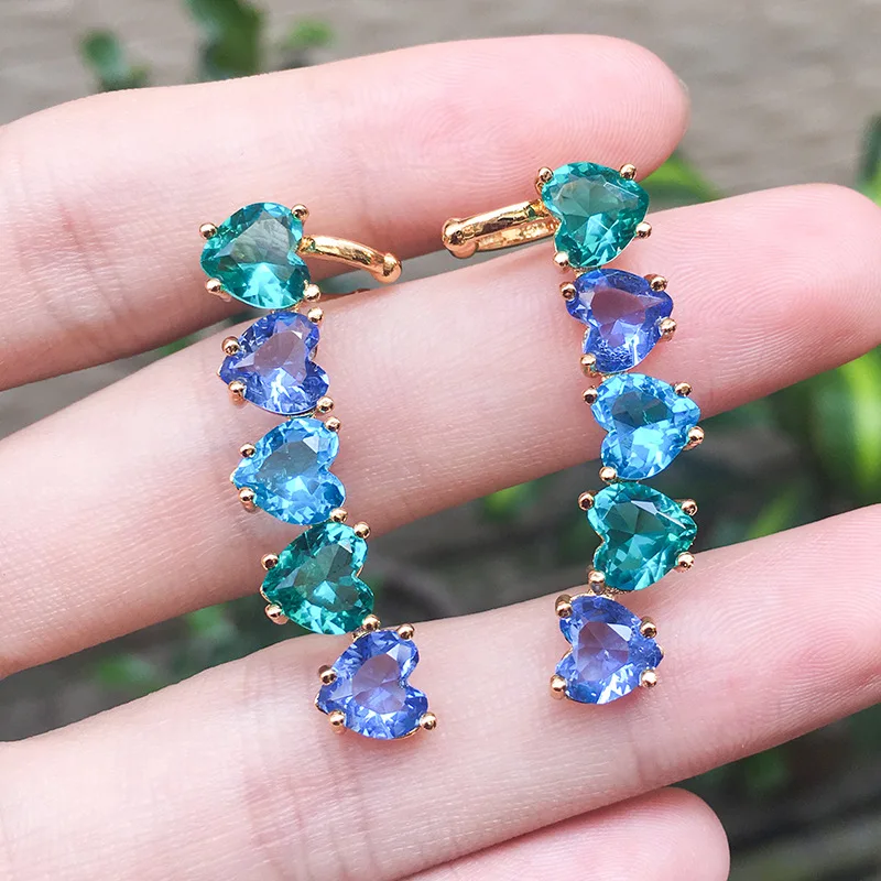 OMYFUN заводская цена женские серьги манжеты с сердцем Кристальные драгоценные