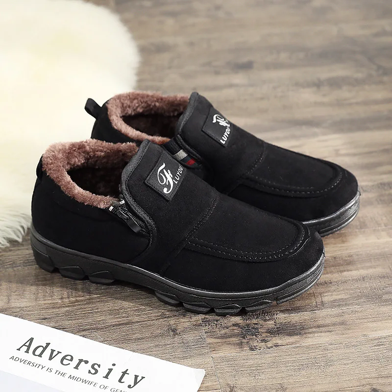 men's boots winter cotton shoes warm thick plush comfortable casual work black snow |