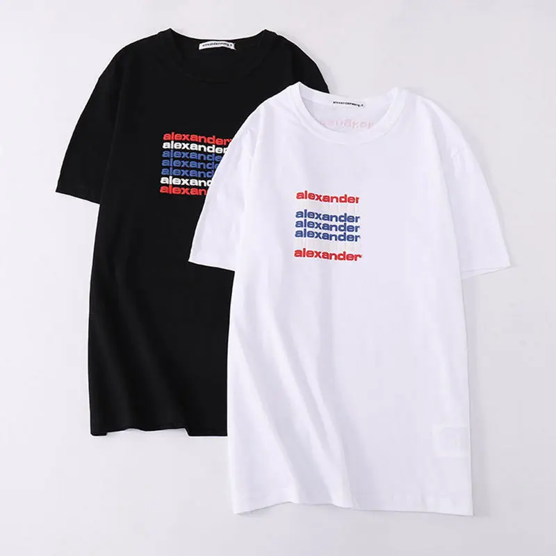 

Alexander AW Lovers Amoi Color Letters Embossed Print Design Craftsmanship Loose Thin Short Sleeve T-Shirt