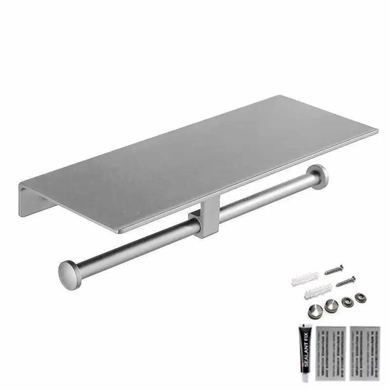 

Space Aluminum Black Paint Double Paper Holder Wall Mounted Bathroom Toilet Shelf Phone Rack Roll Holder Bathroom Accessories