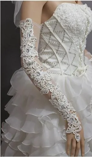 2020 Guantes de Novia Длинные свадебные перчатки для невесты без пальцев Кристалл цвет