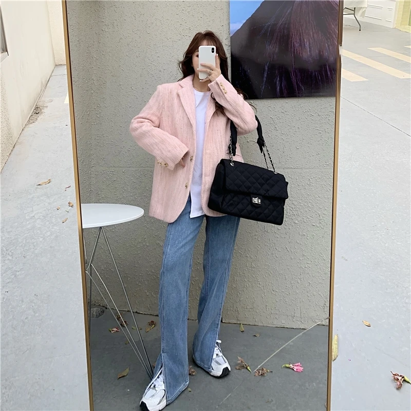 Корейский модный Женский блейзер элегантный тонкий повседневный простой