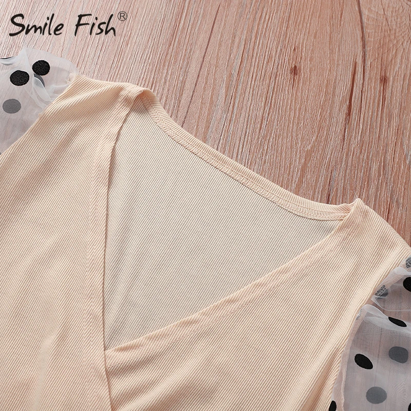 

Slim Fit Blusas Gray Ribbed Women Tops V-Neck Elegant Dot Mesh Puff Long Sleeve Shirts Spring Clothes Office Lady Blouse G1163