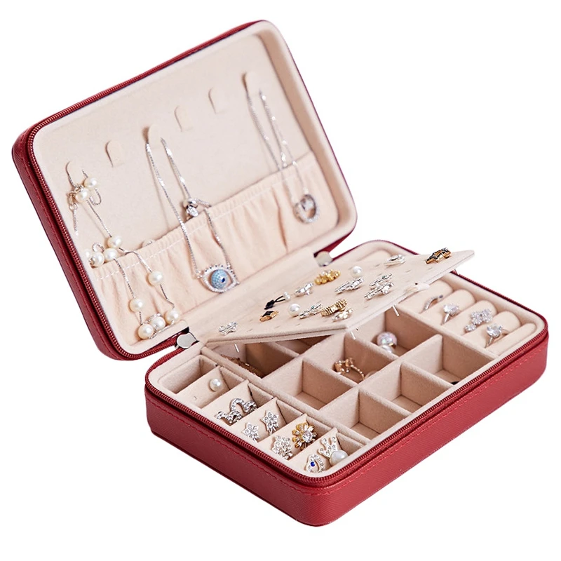 Портативная полиуретановая шкатулка для украшений на молнии браслет серьги