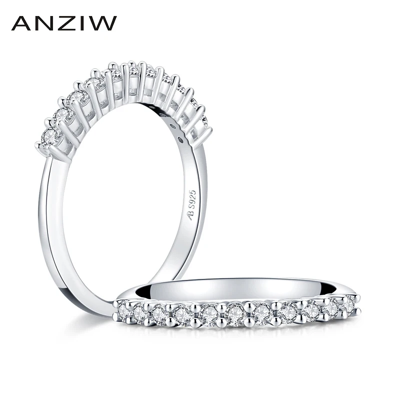 

ANZIW Fashion Row Drill Wedding Band Ring 925 Sterling Silver Ring Simulated Diamond Engagement Wedding Band Ring Jewelry