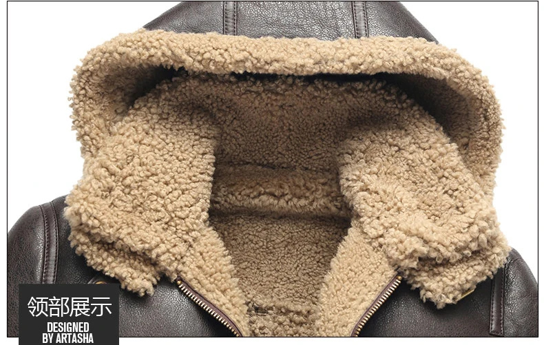 2021 Мужское пальто из натуральной овчинной кожи с Шапка капюшон режа куртка-пилот
