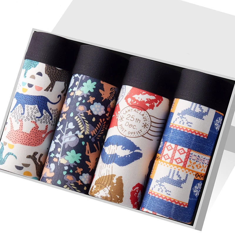 

4Pcs Mens Printed Underpants Soft Boxer Bamboo Short Male Underwear Sexy Panties Modal Comfortable Lingerie Wholesale Lots