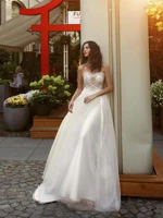 summer wedding dress with applique buttons back vestidos de novia a line tulle long bride robe de mari%c3%a9e