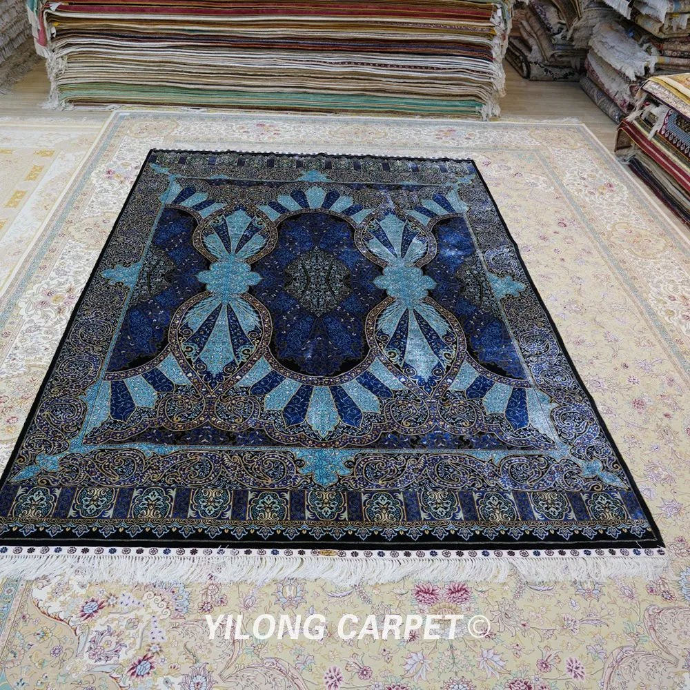 Yilong 6 56 'x 9 84' ручной работы турецкий Шелковый коврик темно синий Кашмир
