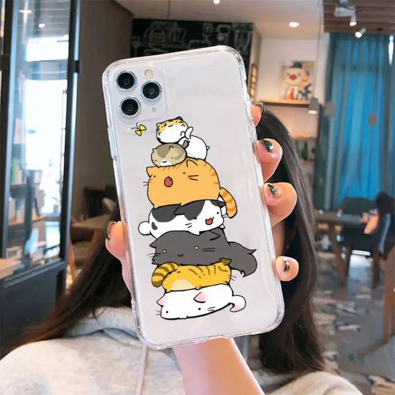 

Cute cartoon cat Phone Case Transparent for iPhone 6 7 8 11 12 s mini pro X XS XR MAX Plus cover funda shell