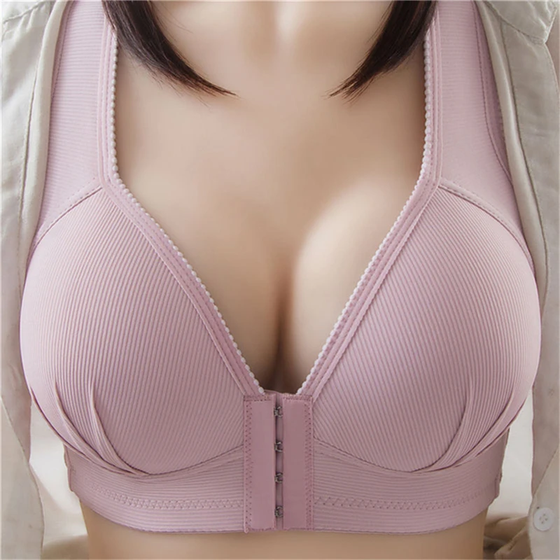 

Plus Size Sexy Push Up Bra Front Closure Solid Color Brassiere Wireless Bralette Breast Seamless Bras For Women