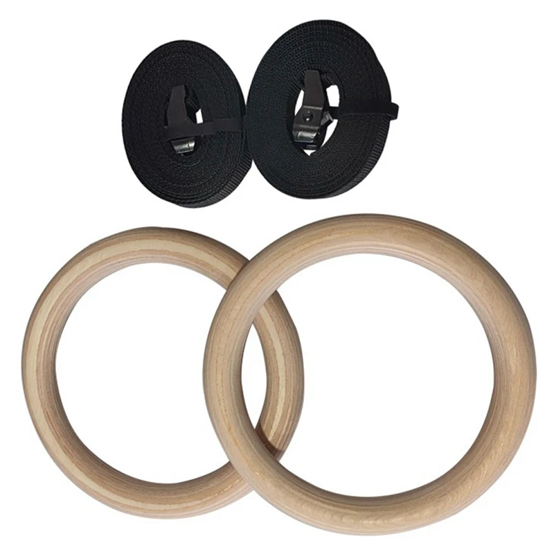 

Birch Ring Set 28mm Ring Wooden Gymnastic Ring with 4.5M Long Gymnastic Belt 300Kg Weight for Fitness Rhythmic Gymnastic