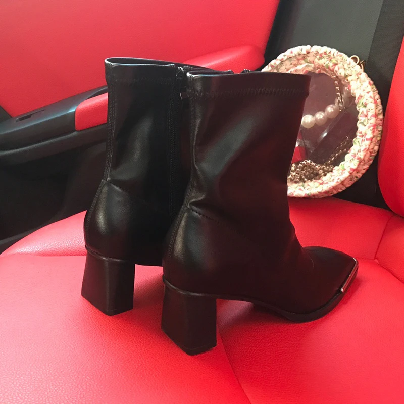 

women boots luxury brand high quality ankle boots high heels thick heels pointed women shoes boots