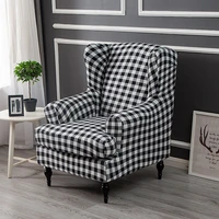 plaid high back sloping arm king back chair cover elastic armchair wingback wing sofa back dining chair cover stretch protector