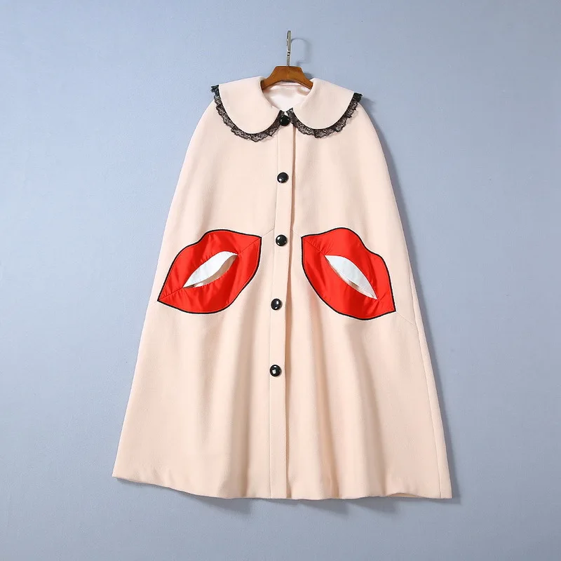 2019 зимний стиль пота сплошной цвет Питер Пэн воротник кружева Женское пальто