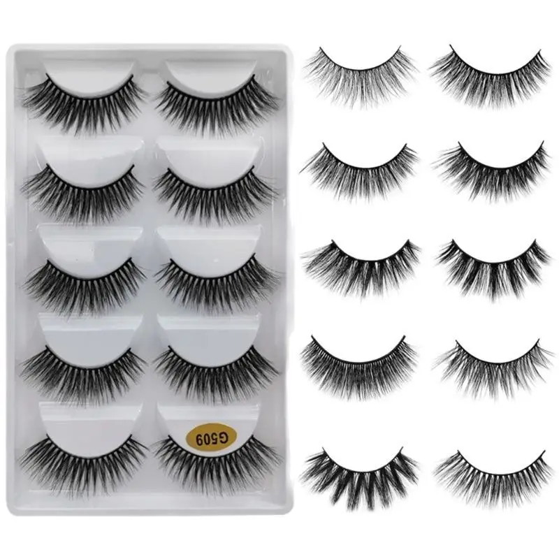 

5Pair False Eyelashes Mink Hair Eye Lashes Natural Slender Curling Handmade Fake Eyelashes For Eye Beauty#