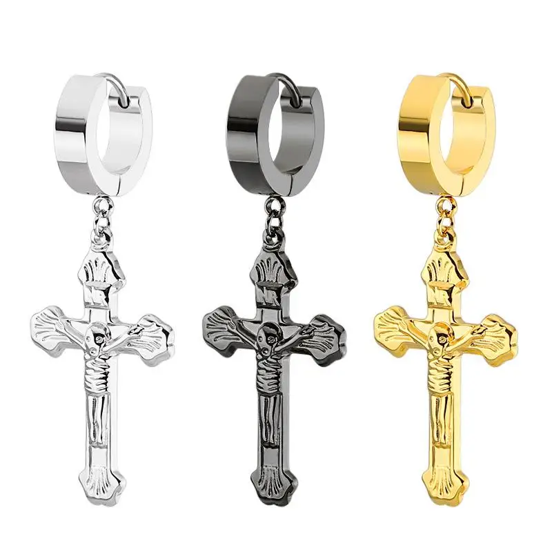 

Bourida Stainless Steel Cross Dangle Earrings For Women Men Fashion Lady Jesus Religious Christian Jewelry Pendientes Mujer Moda