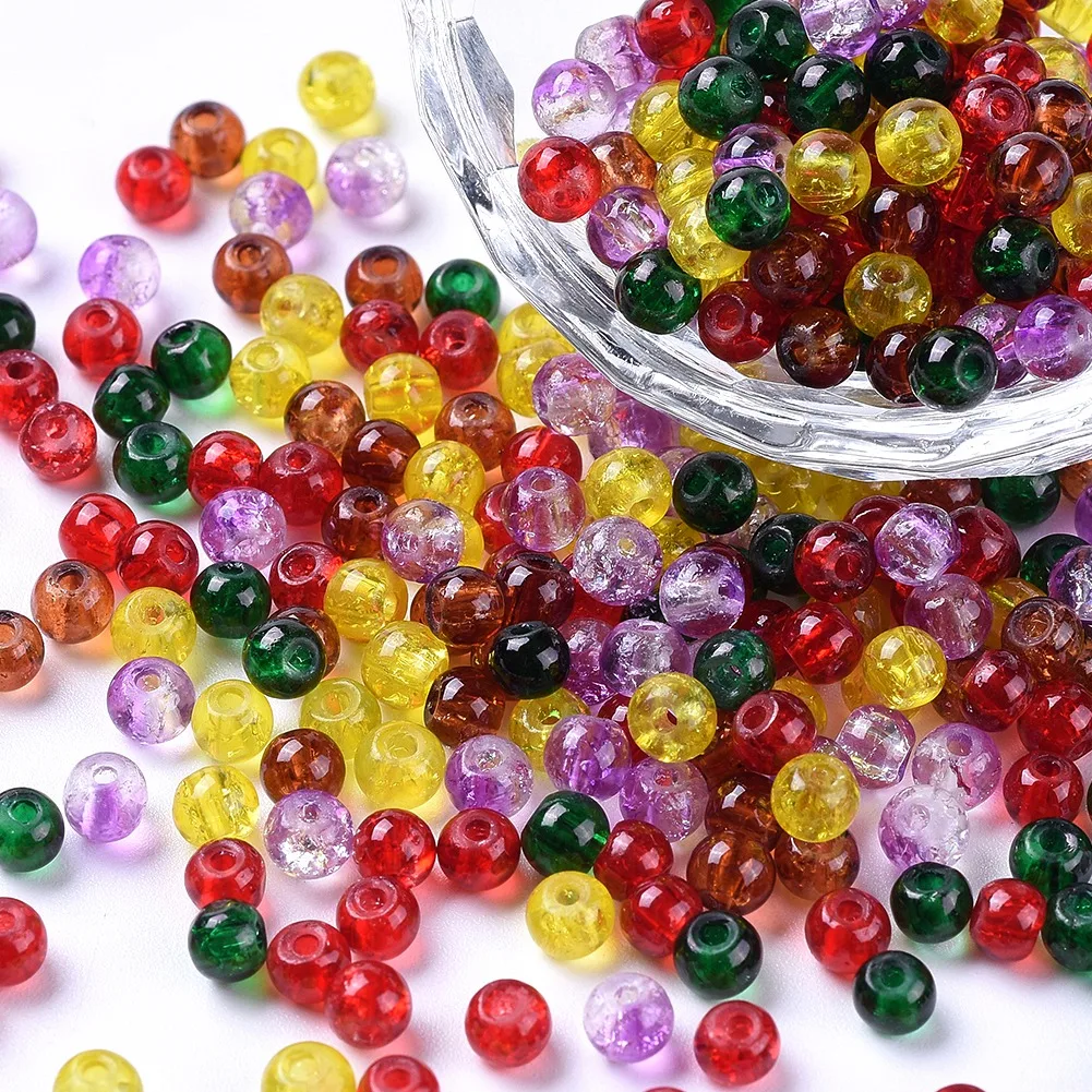 

about 400pcs/bag 4mm Crackle Round Glass Beads Mixed Color Loose Spacer Seed Beads for DIY Jewelry Making Bracelet Accessories