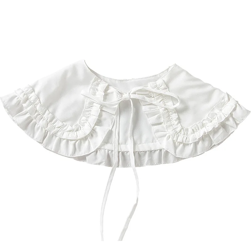 

White Wooden Ears False Stand Collar Women Ladies Detachable Collar Fake Front Tie Blouse Collar Half Shirt