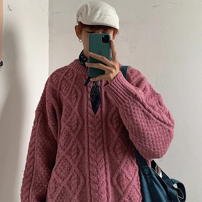 

Новинка 2021, зимний теплый вязаный пуловер, мужской свитер в стиле Харадзюку, Модный Полосатый свитер, пуловер оверсайз, вязаный свитер, мужс...