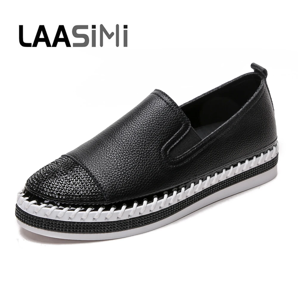 LAASIMI Блестящие Кроссовки Повседневная Женская обувь Стразы без шнуровки на