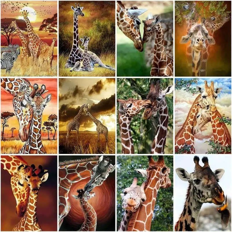 

CHENISTORY Coloring By Numbers Giraffe Animal Drawing On Canvas Handpainted Art Gift Diy Pictures By Number Sunset Kits Home Dec