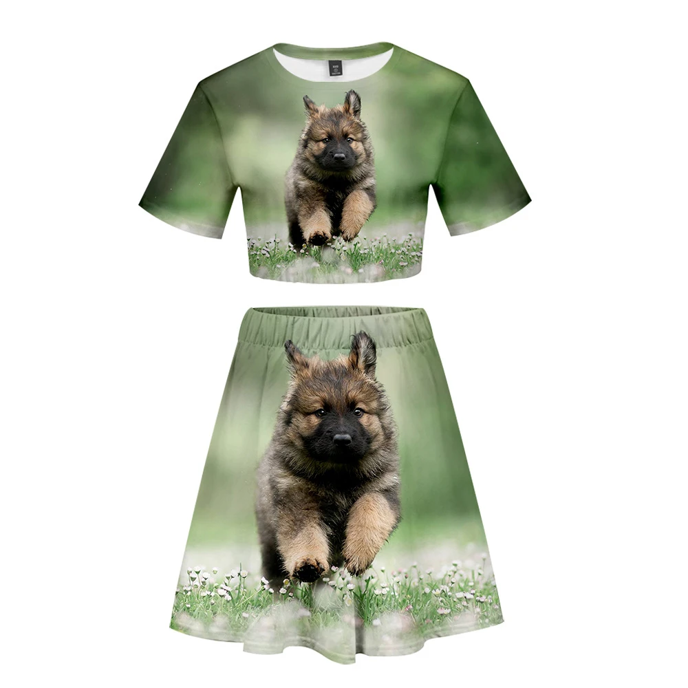 Немецкая овчарка 3D две детали с принтом набор Женская Летняя мода короткий рукав