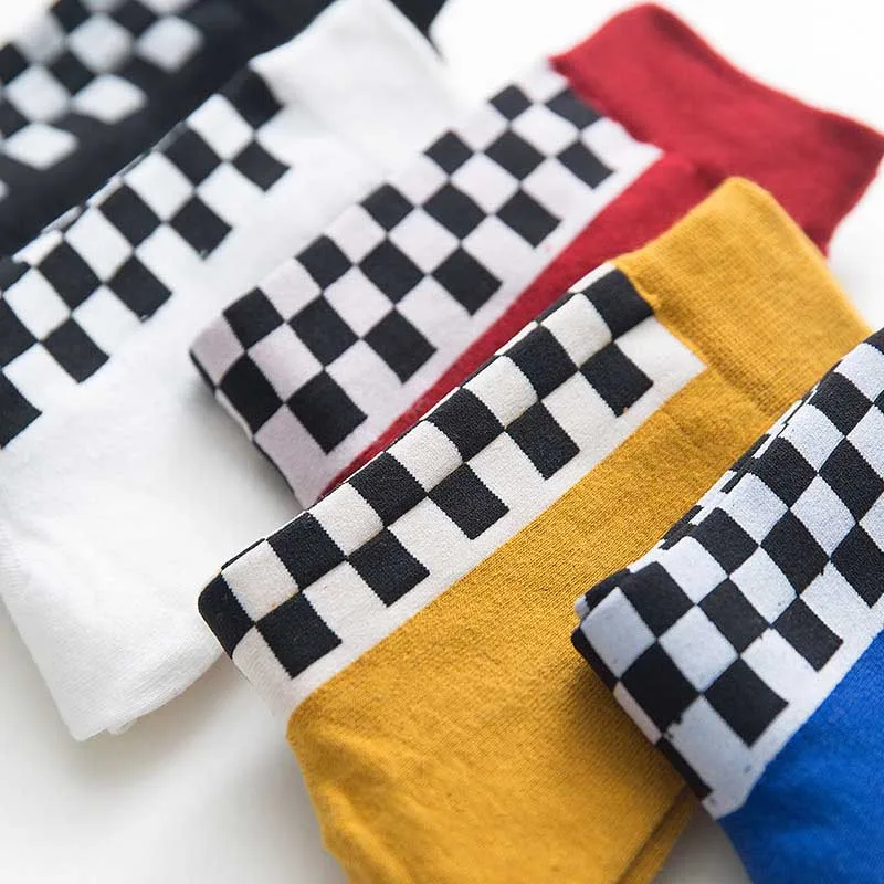 

Korea Funky Checkerboard Harajuku Trend Spring Socks Unisex Geometric Checkered Socks Men Hip Hop Cotton Streetwear Novelty Sock