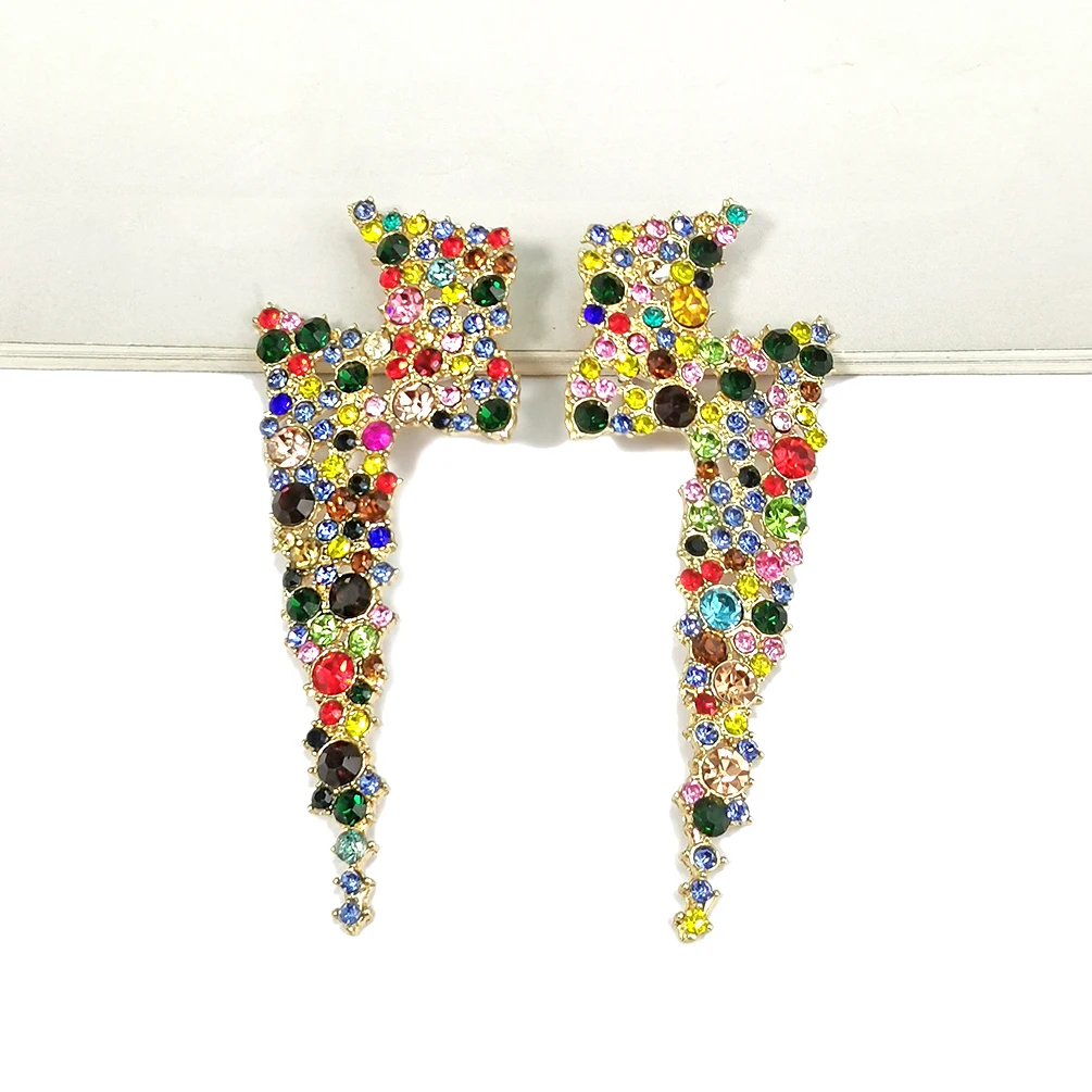 Multicolor Rhinestones Crystal Lightning Dangle Earrings For Women Statement Alloy Boho Fashion Jewelry | Украшения и аксессуары
