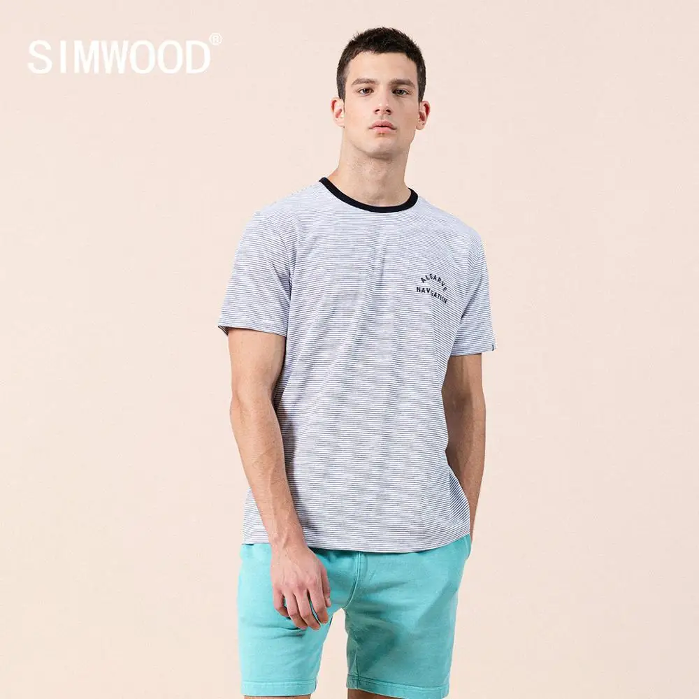SIWMOOD 2021 летняя новая полосатая футболка для мужчин 100% хлопок принт с буквами