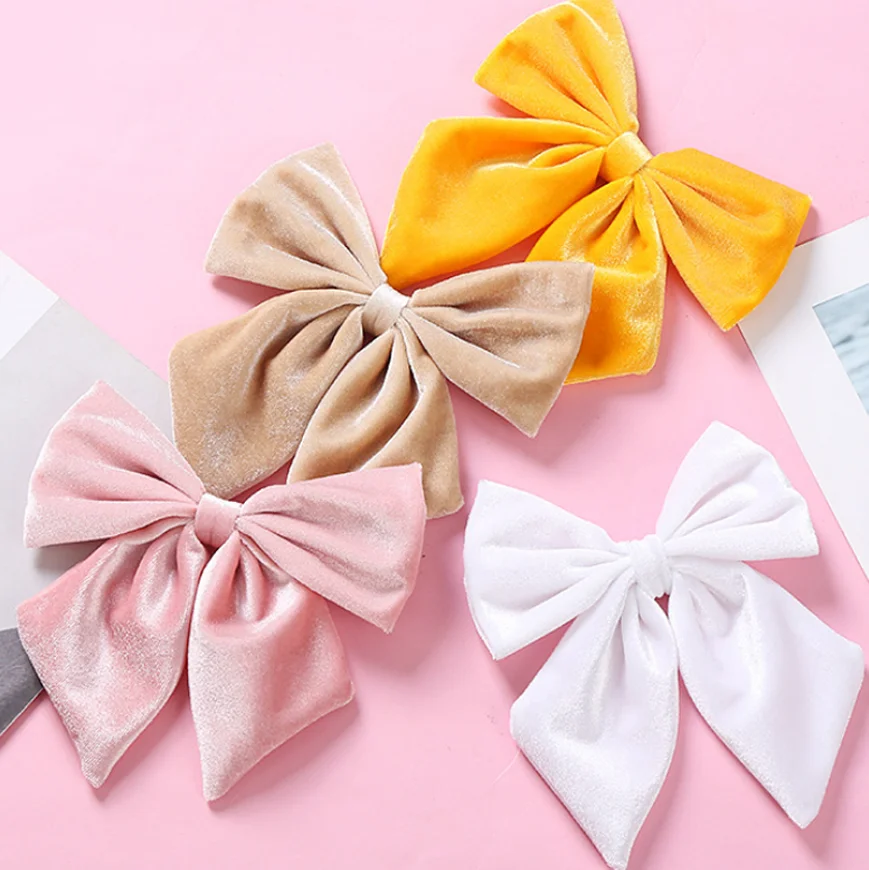 24 шт./лот винтажные бархатные большие банты для волос обтягивающие нейлоновые