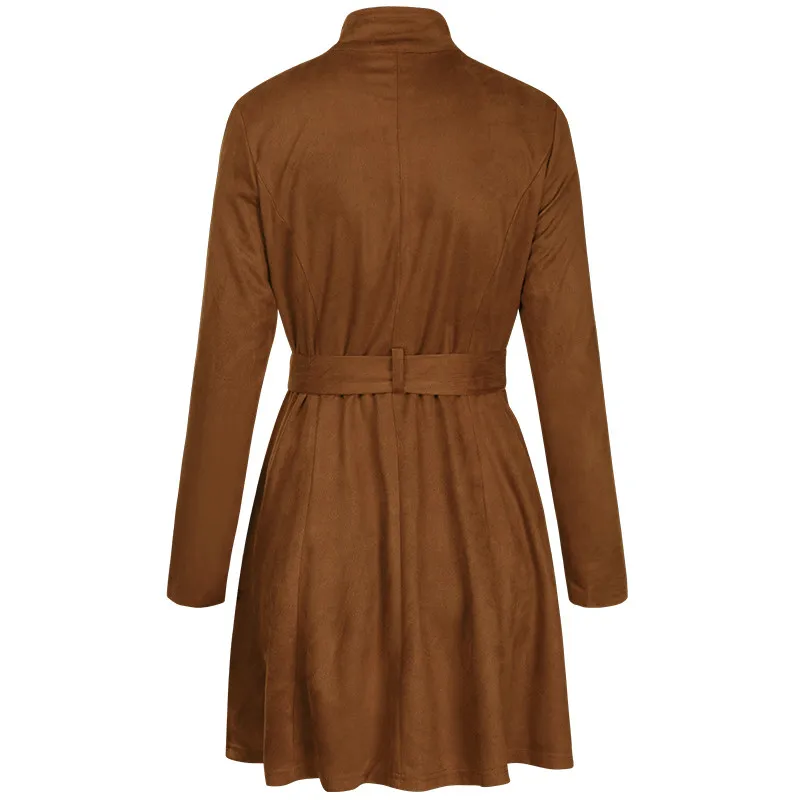 

Elegant Long Sleeve Zipper Sexy Women Dress 2021 Stylish Solid Female V-neck High Waist Lace up Belts Pleated Dresses