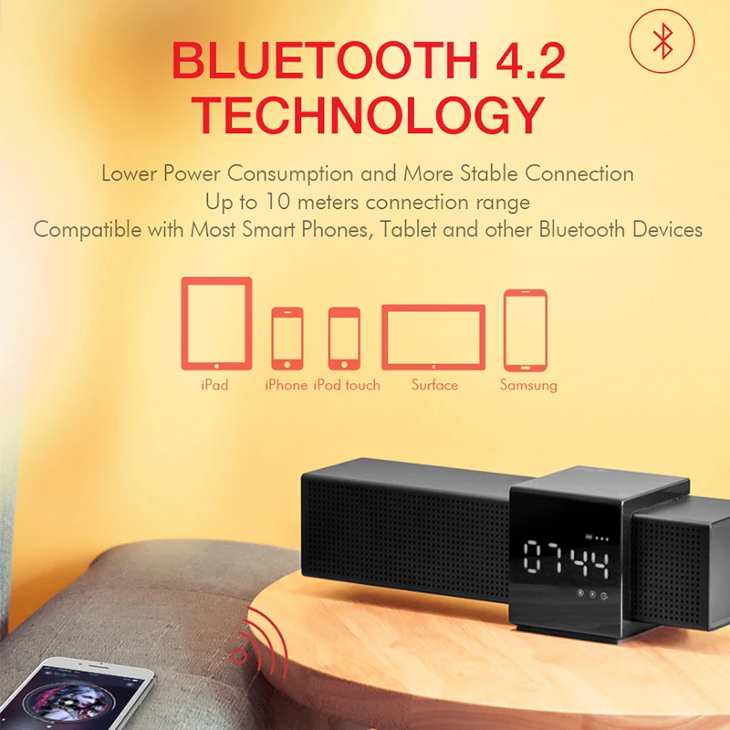Беспроводная колонка HAVIT M28 3D стерео динамик с часами и будильником Bluetooth |