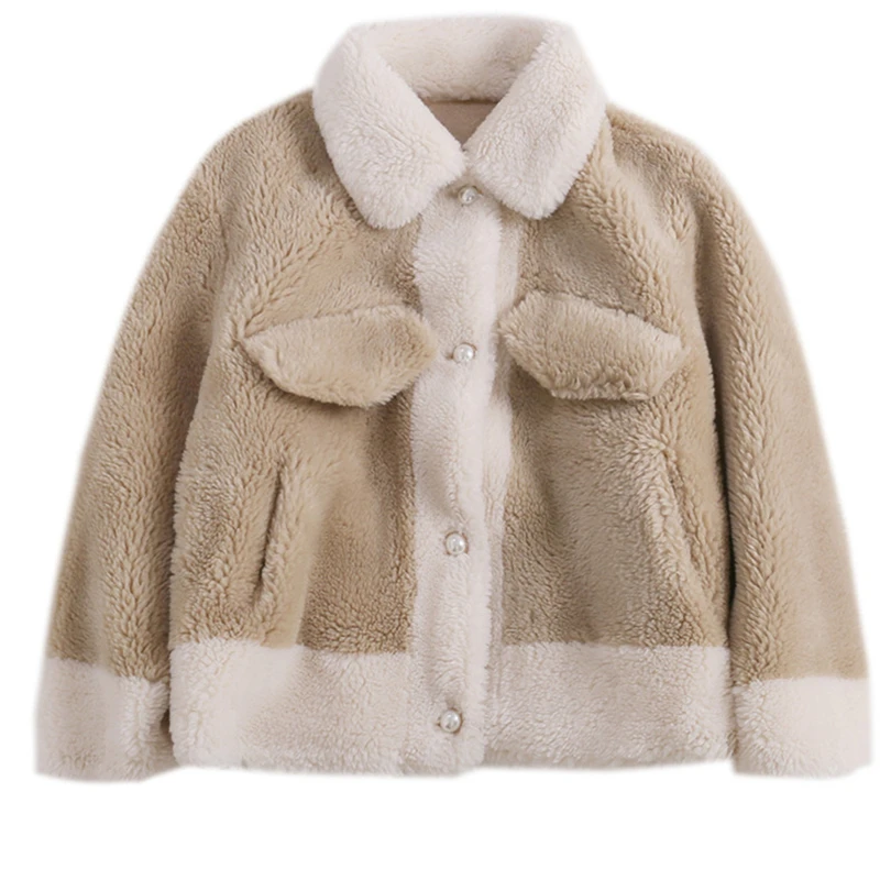 

Women Winter Street Style Casual Plus Size Short Pearl Buckle Loose Fur Coat Ladies Fashion Keep Warm New Parkas Outerwear ZY70