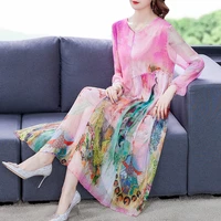 2021 pink floral mulberry silk beach midi dresses spring summer loose 4xl plus size dress women elegant bodycon party vestidos