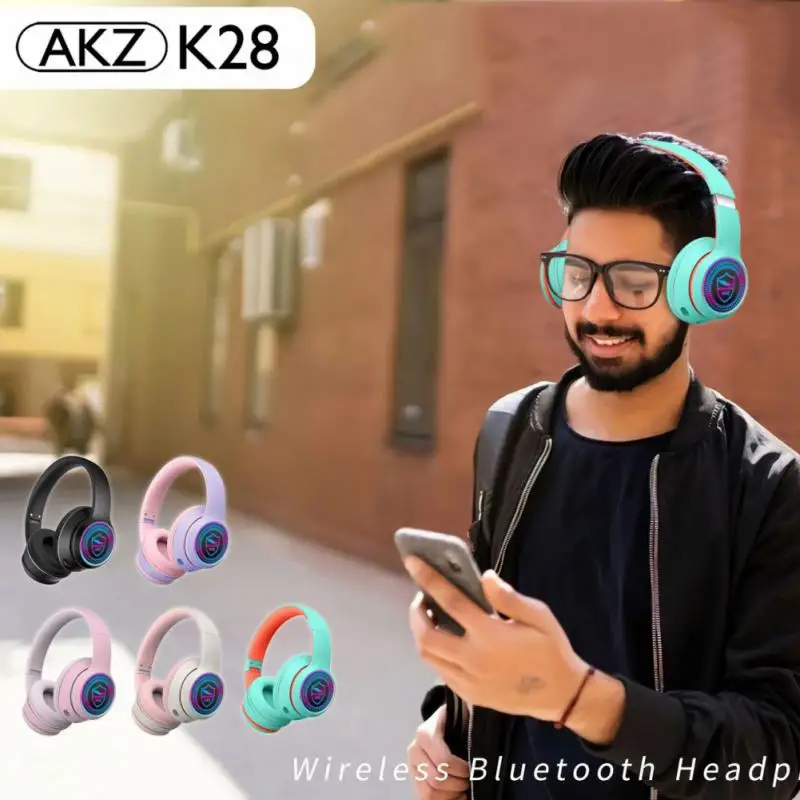 

AKZ-K28 Wireless Bluetooth Headphone Foldable RGB Stereo Over-head Bluetooth Headset With 3.5mm Audio Jack Stereo Music Headset