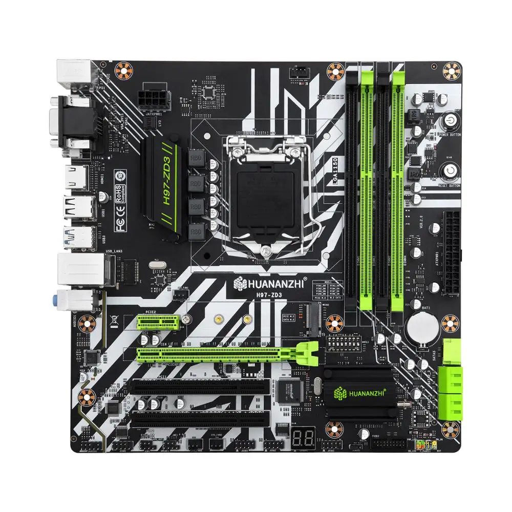 HUANANZHI H97 ZD3 материнская плата для Intel Z97 LGA 1150 без ECC/REG DDR3 1600 МГц 32 Гб M.2 NVME NGFF VGA HDMI DVI MATX