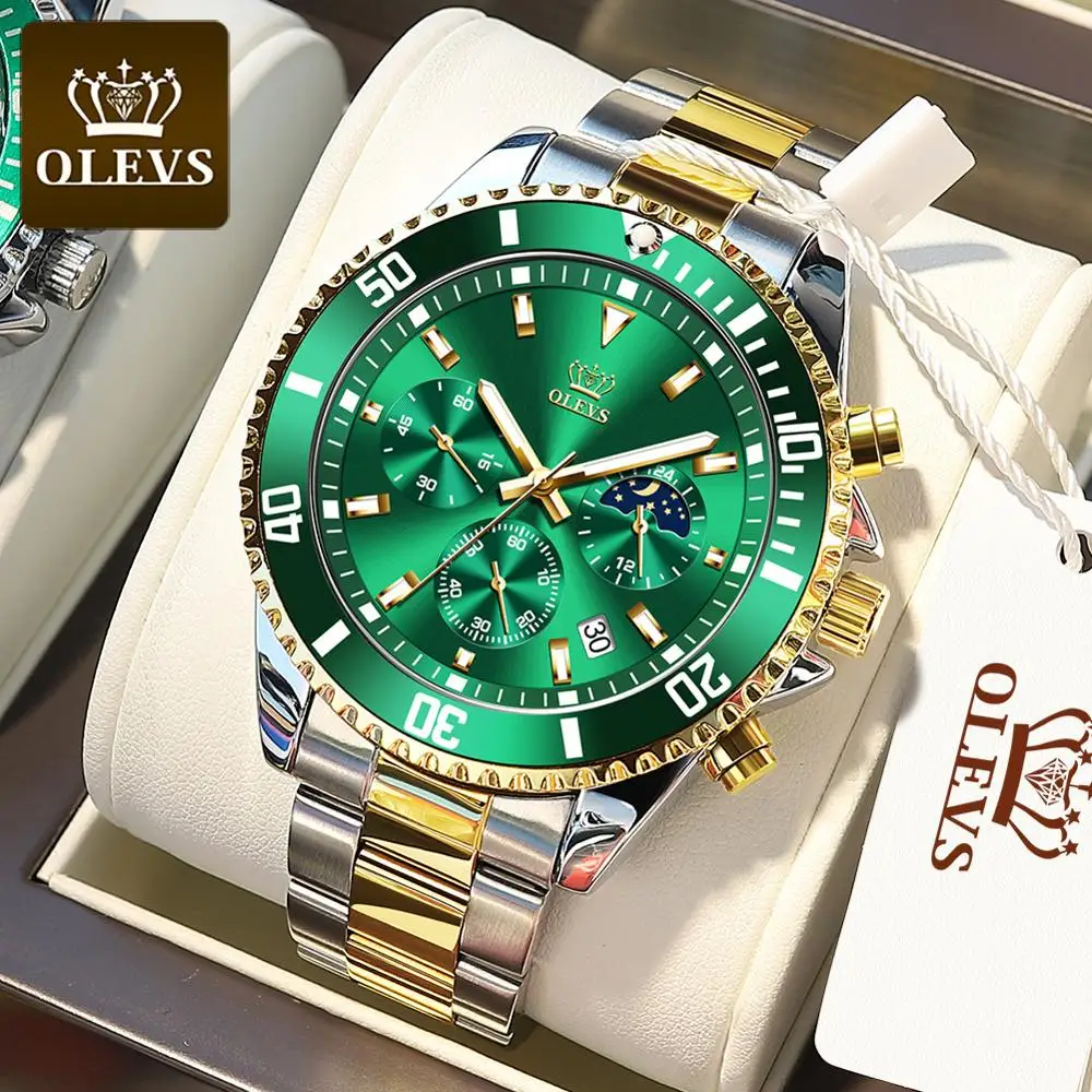 

OLEVS Men's Watch Top Brand Quality Multifunctional Timing Three-Eye Luminous Waterproof Watch Fast Shipping Relogio Masculino