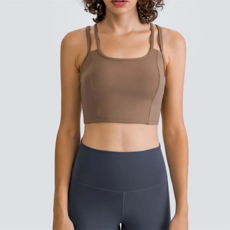 

Nylon Sports Yoga Bra High Impact Vest Crop Top Women Thin Shoulder Strap Gym Fitness Underwear