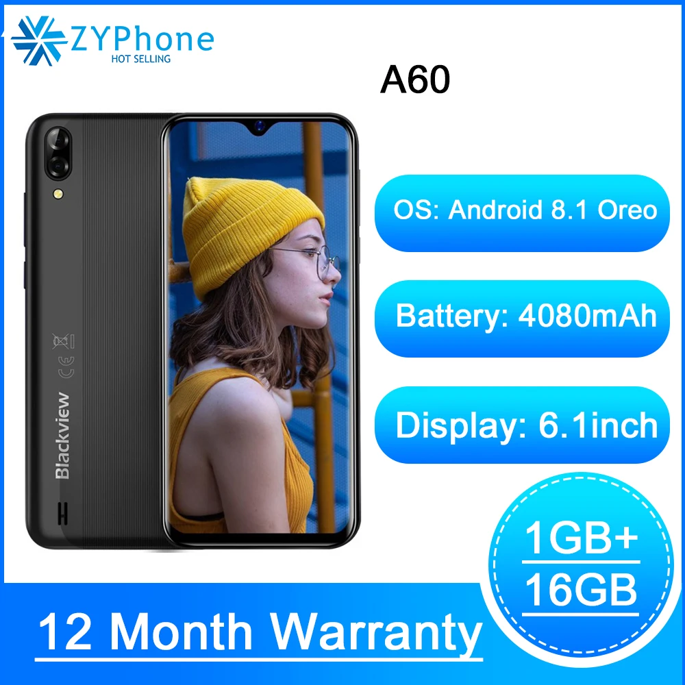 Blackview A60 оригинальный 6 1 &quotсмартфон 19 2: 9 полный в виде капли воды Экран 4080 мАч Android