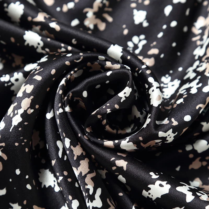 

2021 Summer Women Fashion Long Skirts Elegant High-waist Black Natural Real Silk Office Lady Printed A-line Mid-Calf Skirt