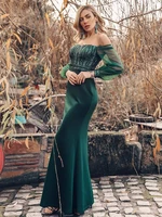 elegant evening dresses boat neck off the shoulder sequin floor length gown 2022 ever pretty of dark green simple prom dress